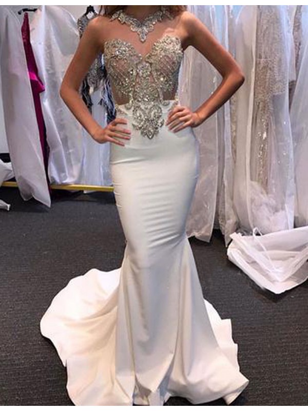 white mermaid evening gown