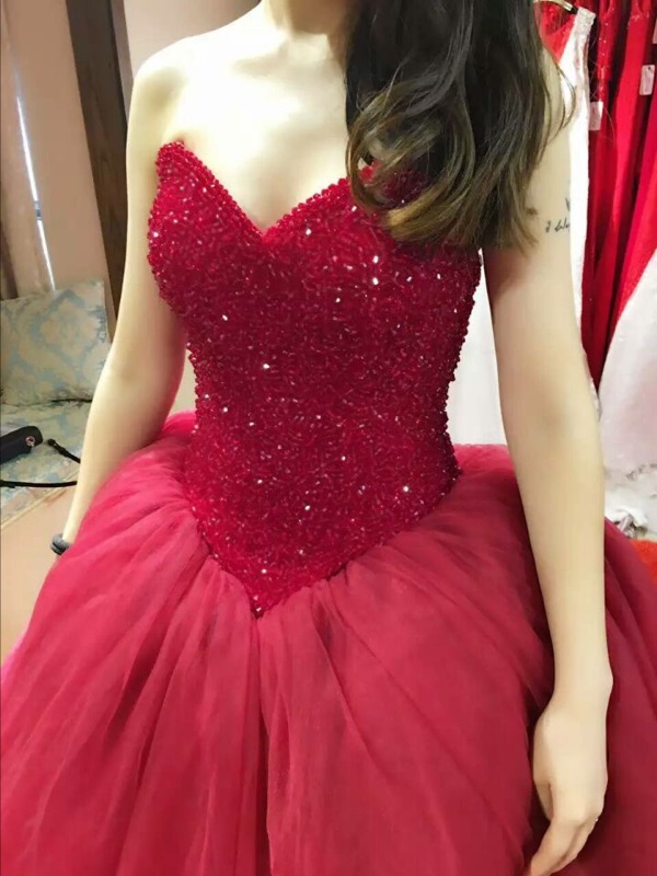 red tulle ball gown